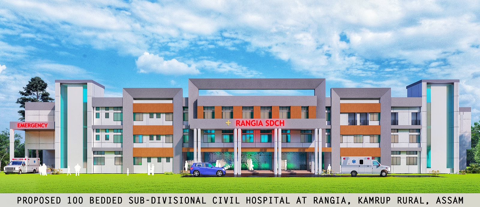 Architectural rendering of proposed 100 bedded Sub-Divisional Civil Hospital at Rangia